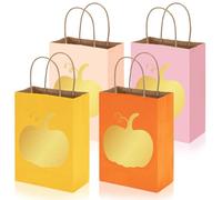 Whaline 36Pcs Fall Paper Bag Gold Foil Pumpkin Treat Bags with Handles Pink Orange Candy Goodie Bags for Autumn Harvest Thanksgiving Party Favors Supplies