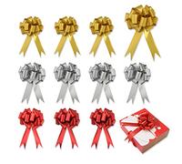 Whaline 36Pcs Large Pull Bows - 3 Colors Wrapping Supplies for Xmas Tree, Birthday, Wedding, Baby Shower - Red, Silver, Gold Holiday Decorative Bows for Present Basket