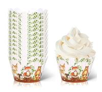 Whaline 36Pcs Woodland Creatures Cupcake Wrappers Forest Animal Cupcake Liners Cute Paper Baking Cup Decorative Cupcake Holders for Birthday Baby Shower Party Cake Decorations