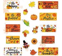 Whaline 37Pcs Fall Motivational Posters and Cutouts Autumn Pumpkin Maple Leaf Sunflower Classroom Bulletin Board Decorations Thanksgiving Positive Saying Cut-Outs for Classroom Bulletin Board Decor