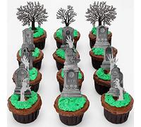 Whaline 37Pcs Halloween Cupcake Toppers Zombie Hand Tombstone Graveyard Cake Toppers Scary Halloween Toothpick Flags Table Centerpiece for Halloween Birthday Party Supplies Dessert Decorations