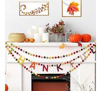 Whaline 3Pcs Fall Felt Banner 3D Thankful Banner Felt Pom Pom Balls Garland Pre-Assembled Autumn Harvest Bunting Garland for Fall Thanksgiving Party Birthday Supplies Home Hanging Decoration