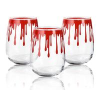 Whaline 3Pcs Halloween Stemless Wine Glasses 17oz Blood Splattered Drinking Glasses Horror Bloody Tumbler Cups for Halloween Party Event Supplies Kitchen Decorations Wine Glasses Lovers Gift