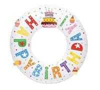 Whaline 3Pcs Happy Birthday Inflatable Pool Floats Swim Rings Colorful Words Birthday Cake Swimming Pool Tubes for Adults Teens Summer Beach Bachelorette Party, 30 x 14 Inch