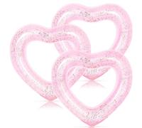 Whaline 3Pcs Inflatable Heart Pool Float with Glitter Inside Pink Swim Pool Rings Float Loungers Tube for Summer Pool Beach Bachelorette Party, 47.3 x 39.4 Inch
