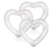 Whaline 3Pcs Inflatable Heart Pool Float with Glitter Inside White Swim Pool Rings Float Loungers Tube for Summer Pool Beach Bachelorette Party, 47.3 x 39.4 Inch