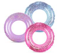 Whaline 3Pcs Purple Pink Blue Inflatable Pool Floats Toys 3 Colors Glitter Swim Tubes Rings Pool Tube for Kids Outdoor Summer Swimming Pool Beach Party Favors Supplies
