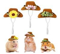 Whaline 3Pcs Small Animals Hats Hamster Chicken Mini Cowboy Hats Flower Leaves Brown Guinea Pig Hats Felt Tiny Cute Pet Hat Costume Accessories for Small Pet Holiday Party Clothes Supplies Photo Props