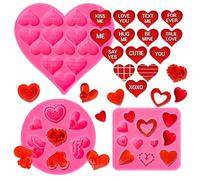 Whaline 3Pcs Valentine's Day Fondant Molds Conversation Heart Pattern 3D Silicone Mould Love You XOXO Letter Cupcake Cookie Decorating Baking Mold for Wedding Anniversary Mother's Day DIY Candy