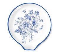 Whaline 4.7 Inch Blue Floral Ceramic Spoon Rest Chinoiserie Wildflower Butterfly Small Coffee Spoon Holder for Bar Coffee Station Accessories