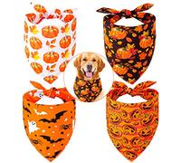 Whaline 4 Pack Halloween Dog Bandanas Reversible Fall Triangle Bibs Pumpkin Ghost Bat Pet Scarf Washable Cotton Pet Neckerchief for Medium Large Pets Cats Dogs