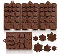 Whaline 4 Pack Silicone Maple Leaves Mold 3 Size Autumn Fall Fondant Resin Mould Brown Leaf Shape Coffee Candy Baking Molds for DIY Craft Fall Harvest Thanksgiving Halloween Cupcake Cake Topper Decor