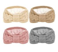 Whaline 4 Pack Twisted Knit Headbands Winter Knotted Head Wraps Fuzzy Lined Headband Thick Crochet Turban Ear Warmer Elastic Hair Band Accessories for Girls Women