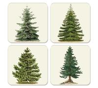 Whaline 4 Pcs Christmas Coasters Green Xmas Tree Square Ceramic Coasters Absorbent Winter Holiday Cup Mat for Home Kitchen Party Table Decor