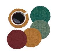 Whaline 4 Pcs Fall Boho Macrame Coasters Handmade Woven Drink Coasters Autumn Thanksgiving Farmhouse Rustic Cup Mat Pad for Home Kitchen Office Party Table Decor