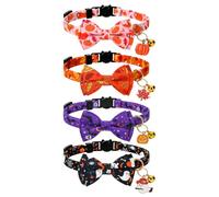 Whaline 4 Pcs Fall Halloween Cat Collar Breakaway with Bowtie and Bells | Pumpkin, Ghost, Bat, Adjustable Kitten Collars, for Small Pet Autumn Thanksgiving Party