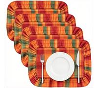 Whaline 4 Pcs Fall Plaid Placemats with Ruffle 13.8 x 17.7 Inch Washable Fabric Rectangle Table Mats for Autumn Thanksgiving Harvest Party Home Kitchen Dining Table Decor