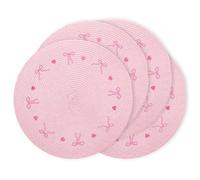 Whaline 4 Pcs Pink Bow Embroidered Placemats Round Place Mats Coquette Bow Dinner Table Mats for Home Wedding Baby Shower Birthday Party Decor
