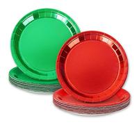 Whaline 40 Pcs Christmas Dessert Plate Foil Red Green Disposable Paper Plate Metallic Dinnerware Plate 7 Inch for Xmas Winter Party Supplies Table Decor
