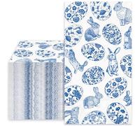 Whaline 40 Pcs Easter Guest Napkins Paper Napkins Blue White Chinoiserie Bunny Rabbit Egg Floral Disposable Bathroom Hand Towels for Spring Bridal Baby Shower Party Dinner Table Supplies