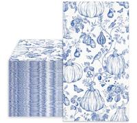 Whaline 40 Pcs Fall Guest Napkins Blue Line Drawing Chinoiserie Pumpkin Disposable Paper Napkin Dinner Hand Napkins for Autumn Kitchen Home Party Supplies Table Decor
