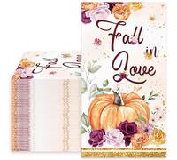 Whaline 40 Pcs Fall Guest Napkins Watercolor Orange Purple Pumpkin Floral Disposable Paper Napkin Fall in Love Dinner Hand Napkins for Autumn Wedding Bridal Shower Party Supplies Table Decor