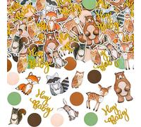 Whaline 400Pcs Woodland Confetti 7 Styles Assorted Animals Fox Bear Deer Shaped Table Confetti Hey Baby Party Favor Decorations for Baby Shower Birthday Gender Reveal Rustic Forest Party Supplies