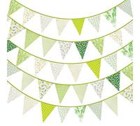Whaline 40ft Fabric Bunting Banner Green Floral Vintage Bunting Flags Reusable Cotton Triangle Flag Garland with 42pcs Pennants for Garden Wedding Baby Shower Birthday Party Decoration