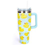 Whaline 40oz Yellow Duck Tumbler with Handle Straw and Lid Cute Animal Travel Tumbler Coffee Cup for Friend Holiday Birthday Party Favors