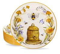 Whaline 40Pcs Bee Paper Plates 9 Inch Summer Spring Bumble Floral Honey Hive Yellow Disposable Tableware for Gender Reveal Baby Shower Party Family Gathering Supplies