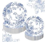 Whaline 40Pcs Blue White Floral Paper Plates Flower Disposable Plates 7 Inch & 9 Inch Dinner Dessert Plates for Spring Wedding Bridal Baby Shower Birthday Tea Party Supplies