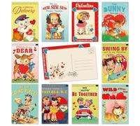 Whaline 40Pcs Valentine's Day Postcards Vintage Comic Animal Heart Post Cards Assortment to Lover 10 Design Greeting Cards for Anniversary Bridal Shower, 4 x 6 Inch