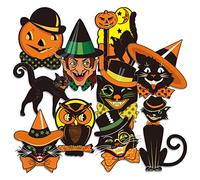 Whaline 40Pcs Vintage Halloween Cutouts, Retro Pumpkin Witch Cat Owl Assorted Cutouts Orange Black Classic Vintage Halloween Decorations for Trick or Treat Holiday Party Party Decor