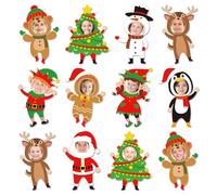 Whaline 45 Pcs Christmas DIY Cutouts Cut-Outs Funny Xmas Tree Santa Elf Deer Paper Cutting with 100 Pcs Glue Points for Crafts Winter Party Classroom Bulletin Board Photo