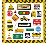 Whaline 47Pcs Construction Bulletin Board Set with Glue Points Positive Saying Learning Zone Cutouts Decorations Constructional Classroom Accent for School Home Chalkboards Educational Wall Decor