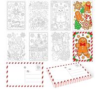 Whaline 48Pcs Blank Christmas Color Your Own Postcard Gingerbread Candy House Coloring Greeting Cards Wish List Writing for Family Classroom Xmas Party Favors, 4 x 6in