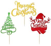Whaline 48Pcs Christmas Cupcake Toppers 3 Design Glittery Cake Topper Xmas Tree Snowman Merry Christmas Party Table Centerpiece Food Picks Cupcake Decoration Supplies for Christmas
