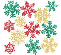 Whaline 48Pcs Christmas Snowflake Cut-Outs Glitter Red Green Gold Cutouts Double-Sided Cut-Outs with Glue Point for Xmas Winter Wonderland Frozen Party Home Decoration, Assorted Sizes