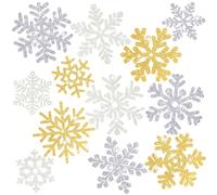 Whaline 48Pcs Christmas Snowflake Cut-Outs Glitter Silver Gold White Cutouts Double-Sided Cut-Outs with Glue Point for Xmas Winter Wonderland Frozen Party Home Decoration, Assorted Sizes