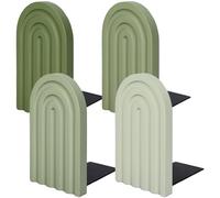 Whaline 4Pcs Boho Arch Wood Bookends Sage Green Rainbow Wooden Book Stands Decorative Non Skid Book Stoppers Study Cute Bookend for Back to School Heavy Books Home Office Library Kitchen (4 Colors)