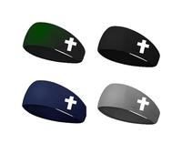 Whaline 4Pcs Christian Headbands White Cross Jesus Athletic Sweatbands Sport Hair Bands for Men Women Gym Supplies