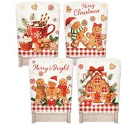 Whaline 4Pcs Christmas Chair Back Cover Red White Plaid Gingerbread Man Candy Cookie Seat Covers Dining Chair Slipcover Protector for Winter Xmas Home Kitchen Decor