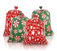 Whaline 4Pcs Christmas Giant Gift Bags 36 x 44" Xmas Jumbo Plastic Present Bag Red Huge Green Snowman Peppermint Storage Bag with 4Pcs Tags & Strings Ties Oversized Toy Wrapping Sack for Party Favors