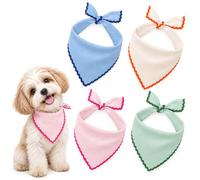 Whaline 4Pcs Dog Bandanas with Rick Rack Trim, Blue Orange Pink Green | Dog Bibs, Adjustable Pet Neckerchief Scarf, Scalloped Edge, for Small Medium Large Cat Costume Accessories