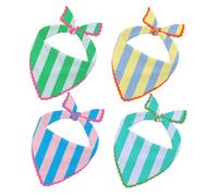 Whaline 4Pcs Dog Bandanas with Rick Rack Trim, Cabana Stripes | Green Blue Yellow Pink, Italian Summer, Dog Bibs, Adjustable Pet Neckerchief Scarf, for Small Medium Large Cat Costume