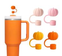 Whaline 4Pcs Fall Straw Cover Cap Orange Pink Pumpkin Silicone Reusable Straw Topper Autumn Thanksgiving 10mm/0.4In Straw Lid Protector for 30/40 oz Tumbler Cup Accessories