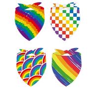 Whaline 4Pcs Gay Pride Dog Bandana Triangle Pet Scarf Adjustable Double-Layer Puppy Neckerchief LGBTQ Rainbow Plaid Stripe Dog Bib for Medium Large Cat Costume Accessories