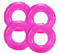 Whaline 4Pcs Hot Pink Inflatable Pool Floats Toys Swim Tubes Rings Pool Tube for Kids Boys Girls Outdoor Summer Swimming Pool Beach Party Favors Supplies