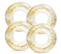 Whaline 4Pcs Inflatable Pool Floats Toys Clear Swim Tubes Rings Glitter Gold Pool Tube for Boys Girls Outdoor Summer Swimming Pool Beach Party Favors Supplies