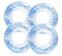 Whaline 4Pcs Inflatable Pool Floats Toys Clear Swim Tubes Rings Glitter Navy Blue Pool Tube for Kids Boys Girls Outdoor Summer Swimming Pool Beach Party Favors Supplies
